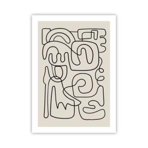 Plakat - Nowoczesna abstrakcja w formie czarnej linii na beżowym tle - 50x70cm - Po śladzie - Nowoczesna dekoracja ścienna do salonu, kuchni i sypialni ARTTOR