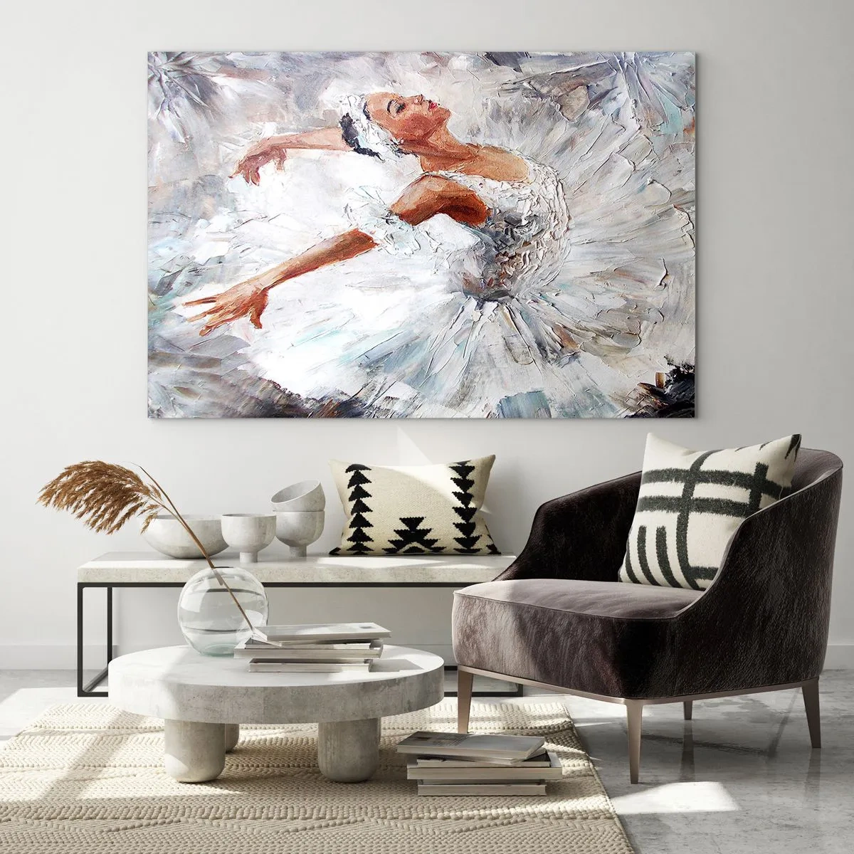 Obraz na szkle - Balerina w białym stroju w dynamicznej pozie - 70x50cm - Delikatna i lekka jak tiul - Nowoczesna dekoracja ścienna do salonu i sypialni ARTTOR