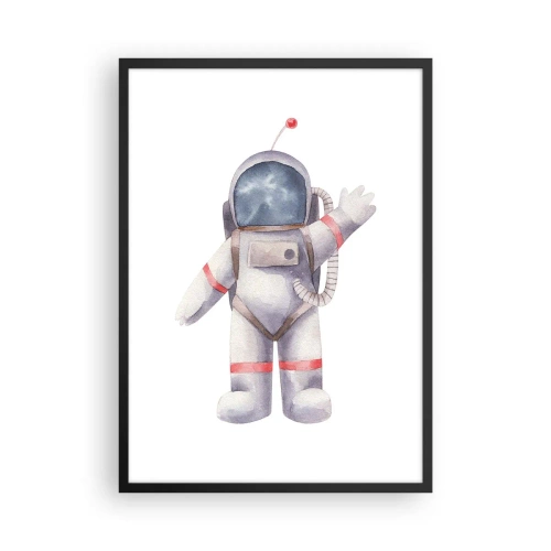 Plakat w czarnej ramie - Akwarelowy astronauta machający w kosmicznej ilustracji - 50x70cm - To na razie! - Nowoczesna dekoracja ścienna do salonu i sypialni ARTTOR