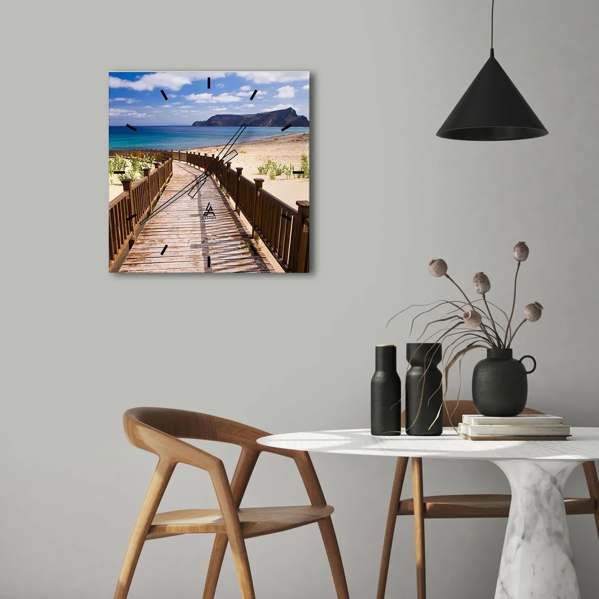 Zegar ścienny - Drewniana ścieżka prowadząca na plażę z widokiem na ocean - 30x30cm - Zabierz mnie na wyspy szczęśliwe - Nowoczesna dekoracja ścienna do salonu i sypialni ARTTOR