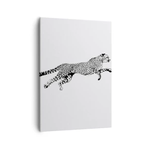 Obraz na płótnie - Skaczący lampart w minimalistycznym stylu na białym tle - 50x70cm - Najszybszy na Ziemi - Nowoczesna dekoracja ścienna do salonu, kuchni i sypialni ARTTOR