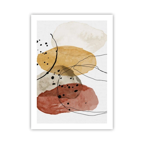 Plakat - Abstrakcyjne kształty w odcieniach beżu, żółci i czerwieni - 50x70cm - Jak powietrze lekkie, przejrzyste - Nowoczesna dekoracja ścienna do salonu, kuchni i sypialni ARTTOR