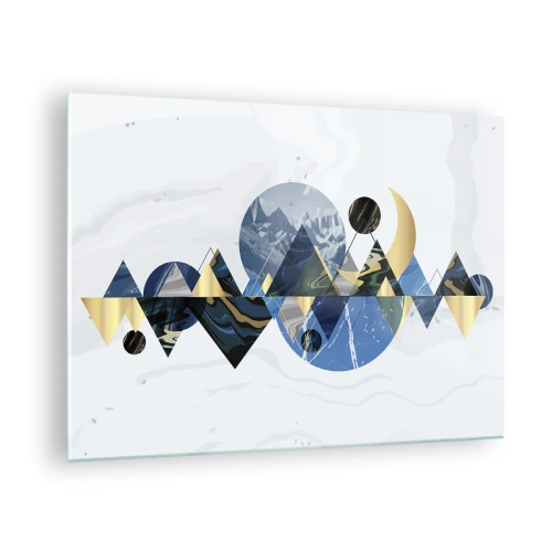 Obraz na szkle - Abstrakcyjne figury geometryczne w odcieniach granatu i złota - 70x50cm - Pejzaż geometryczny - Nowoczesna dekoracja ścienna do salonu i sypialni ARTTOR