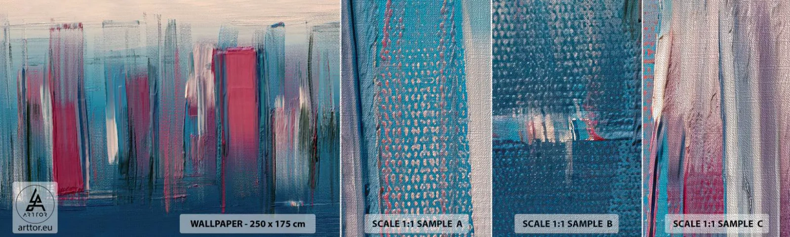 Fototapeta Próbka Premium Canvas - Kompozycja wertykalna w błękicie i czerwieni - Sztuka, Abstrakcja, Farba - 100x30 cm