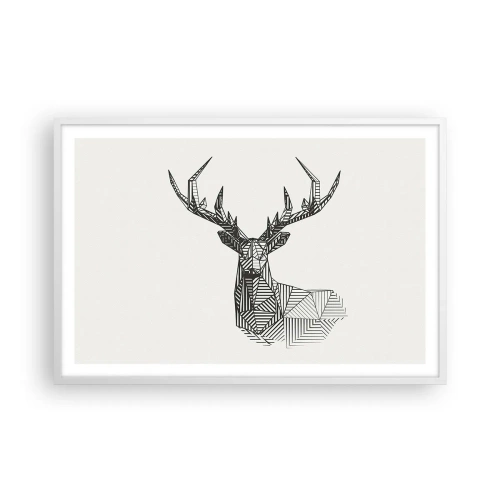 Plakat w białej ramie - Jeleń w kubistycznym stylu - 91x61 cm