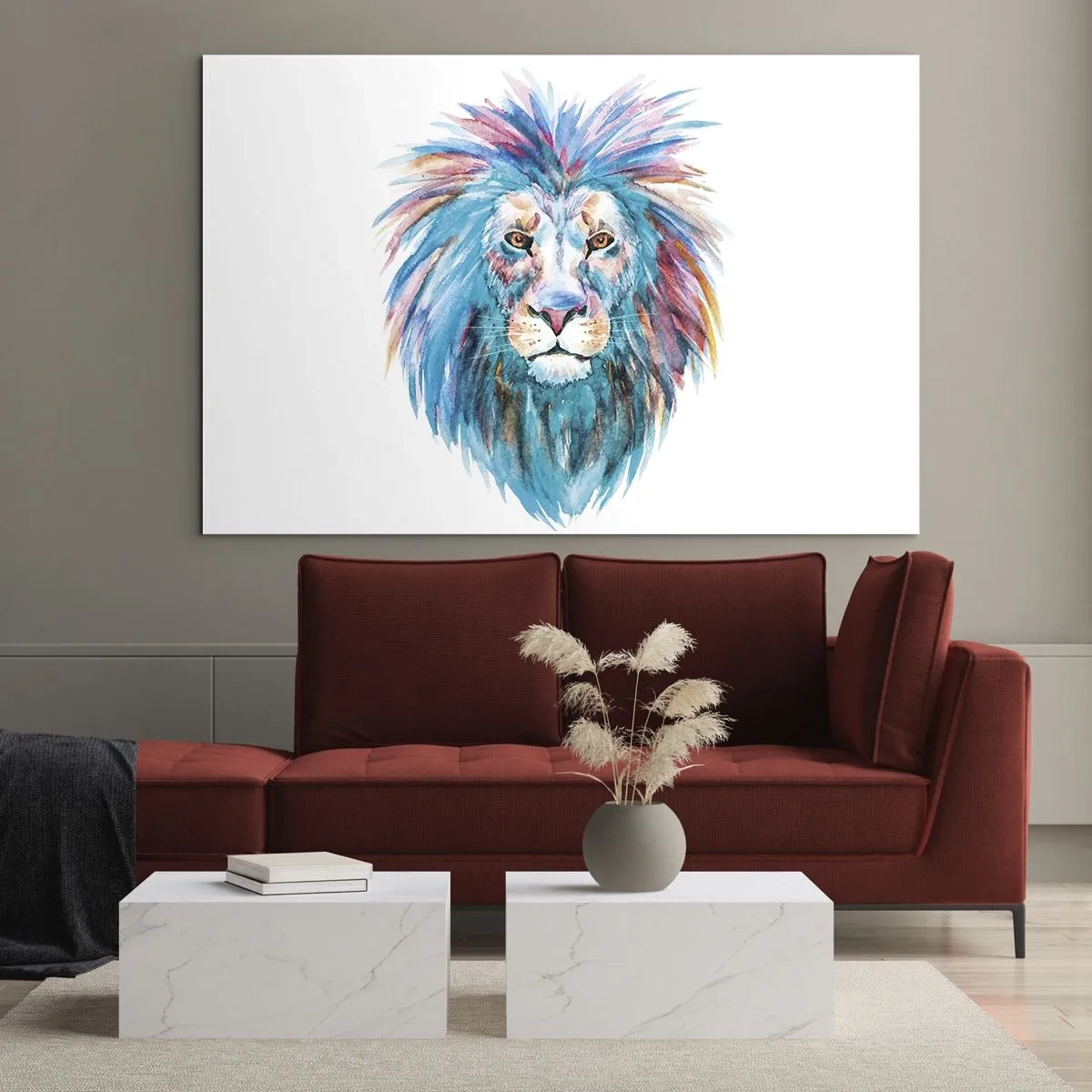 Obraz na szkle - Kolorowy portret lwa w artystycznym stylu - 70x50cm - Elektryzująca aura - Nowoczesna dekoracja ścienna do salonu i sypialni ARTTOR