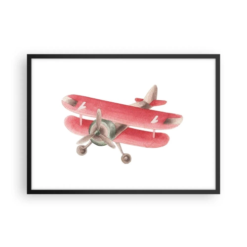 Plakat w czarnej ramie - Czerwony samolot w stylu retro na białym tle - 70x50cm - Gotowy do wysokich lotów - Nowoczesna dekoracja ścienna do salonu i sypialni ARTTOR