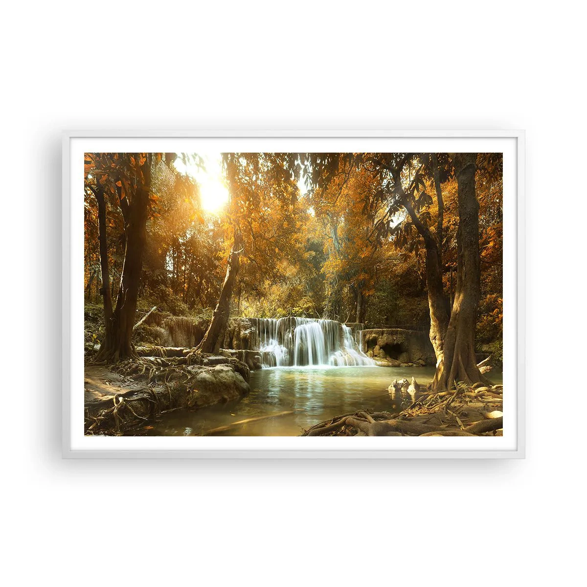 Plakat w białej ramie - Parkowa kaskada - 100x70 cm
