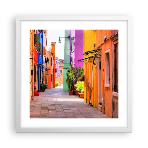 Plakat w białej ramie - Tęczowy zaułek - 40x40 cm