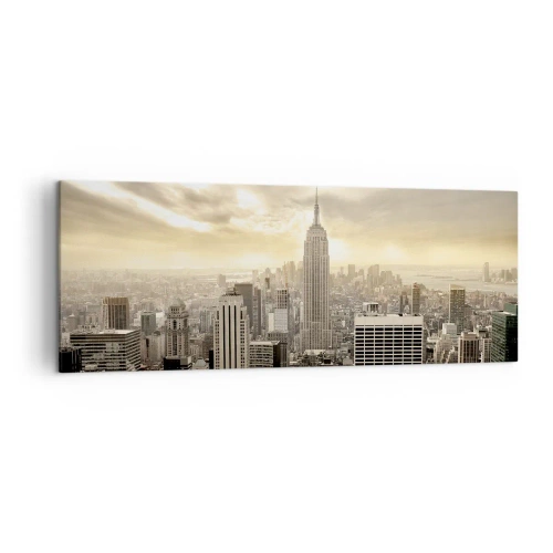 Obraz na płótnie - Panorama miasta z widokiem na Empire State Building - 140x50cm - Nowy Jork utkany z szarości - Nowoczesna dekoracja ścienna do salonu i sypialni ARTTOR