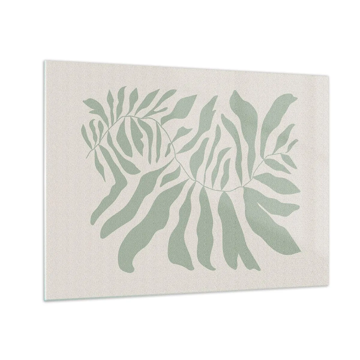 Obraz na szkle - Szmaragdowa gałązka o organicznych kształtach na jasnym tle - 70x50cm - Szmaragdowa gałązka - Nowoczesna dekoracja ścienna do salonu i sypialni ARTTOR