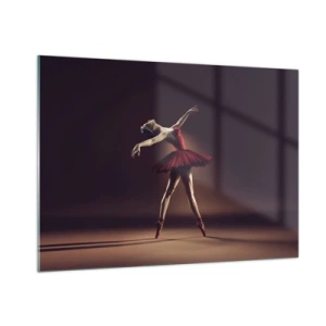 Obraz na szkle - Balerina w czerwonej sukience w dynamicznej pozie - 100x70cm - Prima ballerina - Nowoczesna dekoracja ścienna do salonu, kuchni i sypialni ARTTOR