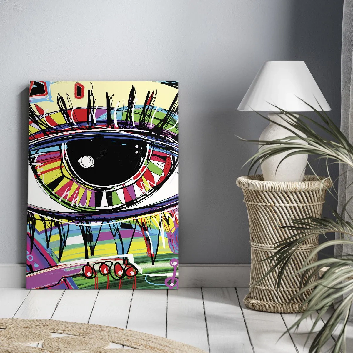 Obraz na płótnie - Kolorowe abstrakcyjne oko w stylu pop-art - 50x70cm - Kolorowe oko - kolorowa dusza - Nowoczesna dekoracja ścienna do salonu, kuchni i sypialni ARTTOR