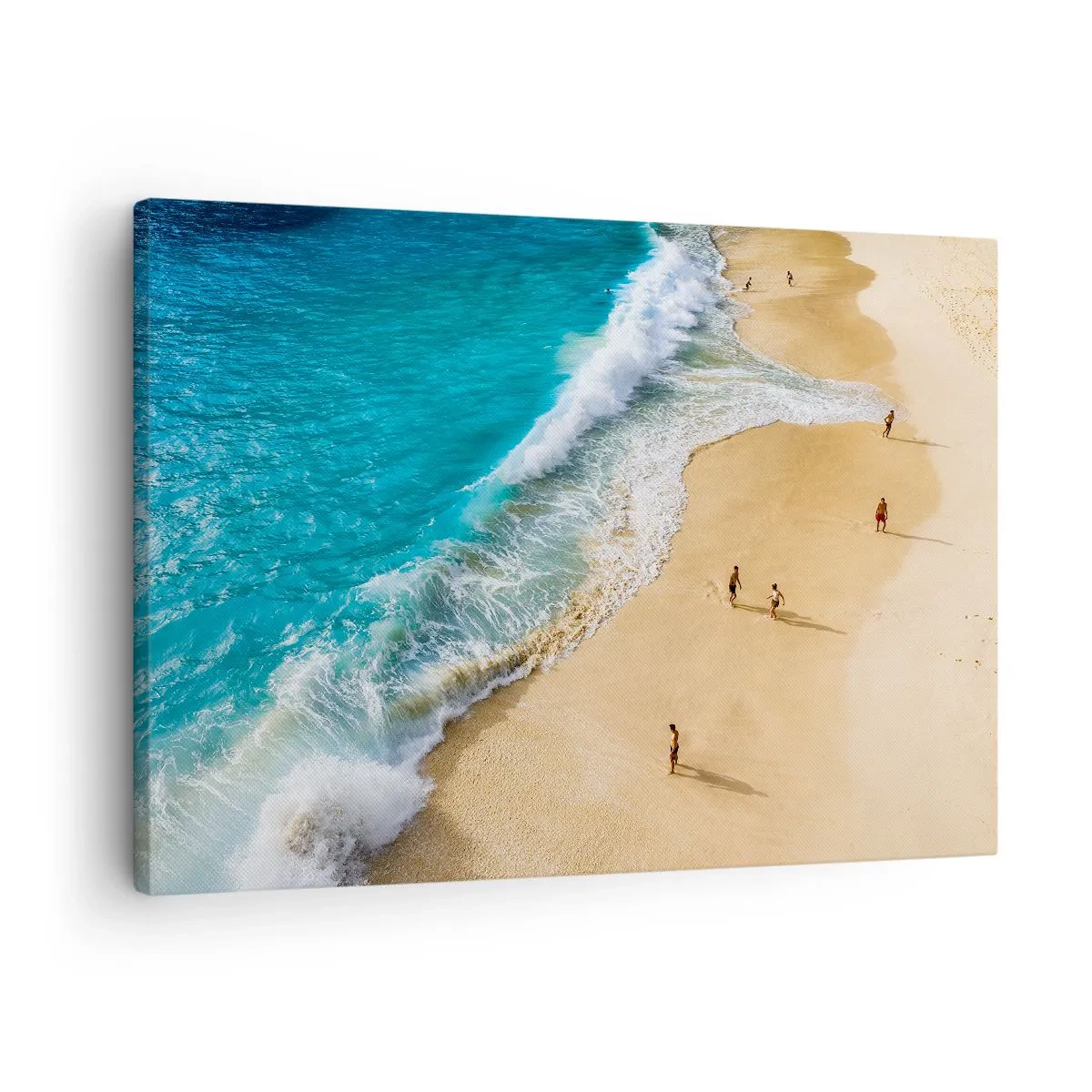 Obraz na płótnie - Plaża z turkusową wodą i spacerującymi ludźmi - 70x50cm - A potem słońce, plaża… - Nowoczesna dekoracja ścienna do salonu i sypialni ARTTOR