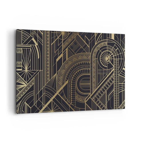 Obraz na płótnie - Złote geometryczne wzory na czarnym tle w stylu art deco - 120x80cm - Koncepty, idee, plany - Nowoczesna dekoracja ścienna do salonu, kuchni i sypialni ARTTOR