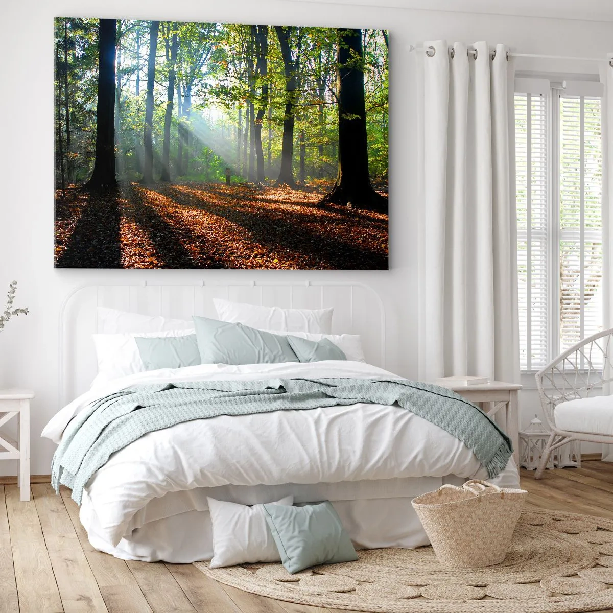 Obraz na płótnie - Leśna polana oświetlona promieniami słońca - 70x50cm - Blaski i cienie - Nowoczesna dekoracja ścienna do salonu i sypialni ARTTOR