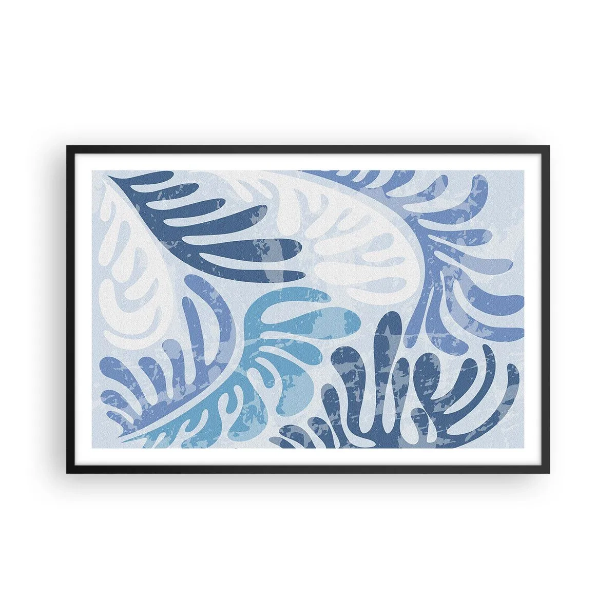 Plakat w czarnej ramie - Błękitne paprocie - 91x61 cm