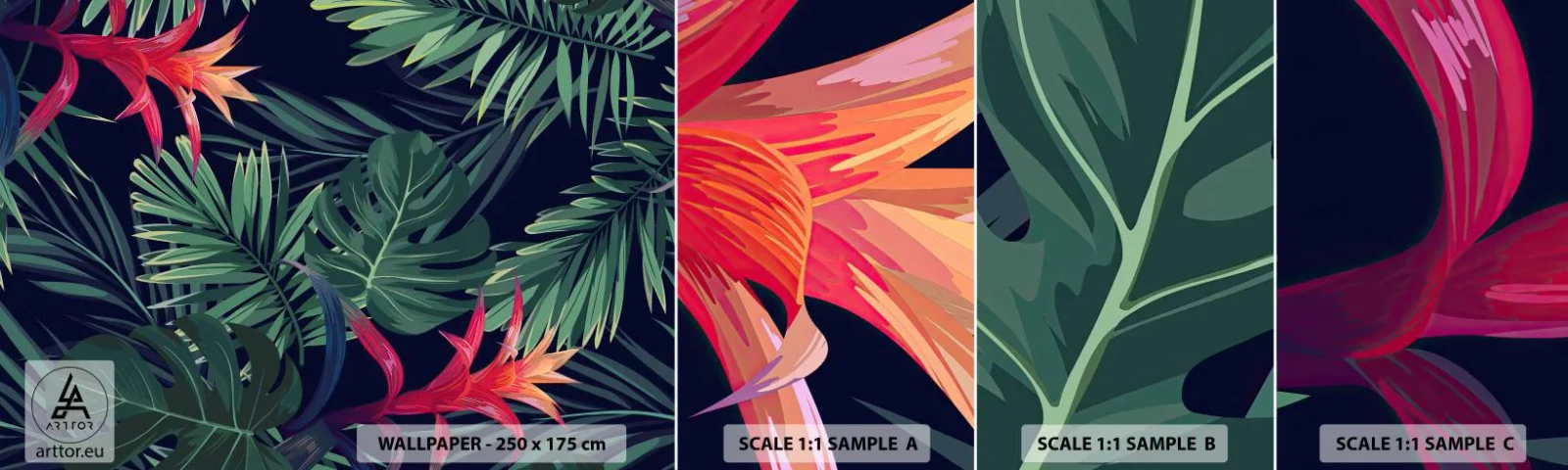Fototapeta Próbka Samoprzylepna Deluxe Sticker - Zapłonąć w zieleni - Kwiaty, Roślina Tropikalna, Liście Palmowe - 100x30 cm