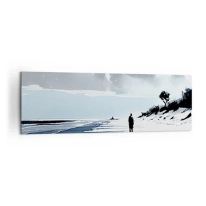 Obraz na płótnie - Samotna postać spacerująca po pustej plaży - 160x50cm - Sam na sam - Nowoczesna dekoracja ścienna do salonu i sypialni ARTTOR