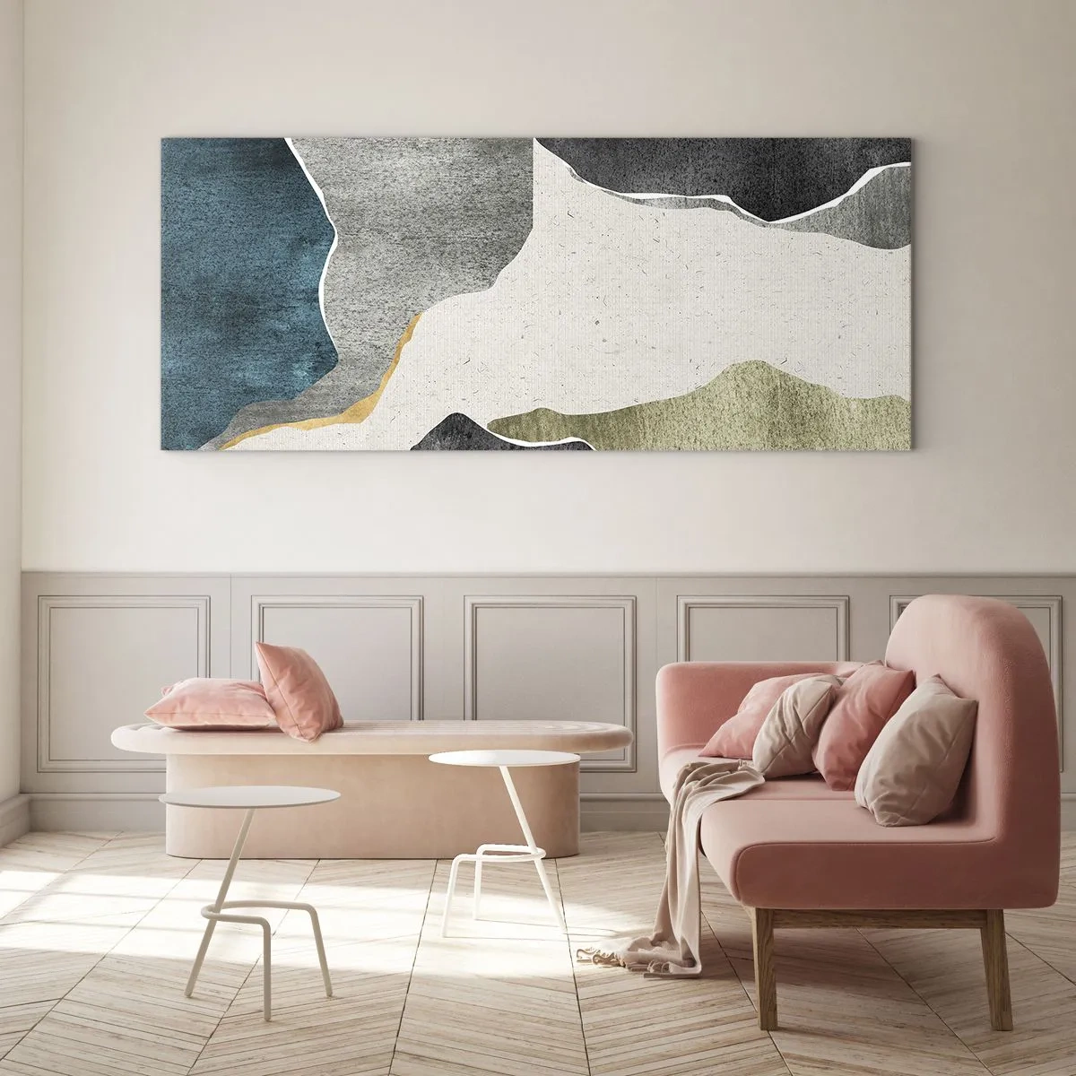 Obraz na szkle - Mozaikowa kompozycja z nitką złota - 100x40 cm