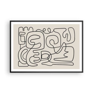 Plakat w czarnej ramie - Abstrakcyjny wzór line art w czerni na jasnym tle - 100x70cm - Po śladzie - Nowoczesna dekoracja ścienna do salonu i sypialni ARTTOR