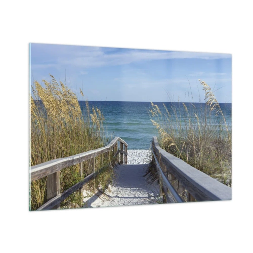 Obraz na szkle - Ścieżka na plażę z widokiem na morze - 100x70cm - W słońcu, na wietrze - Nowoczesna dekoracja ścienna do salonu, kuchni i sypialni ARTTOR