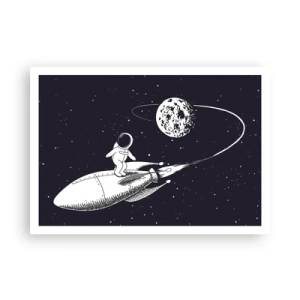 Plakat - Astronauta na rakiecie w przestrzeni kosmicznej - 100x70cm - Kosmiczny surfer - Nowoczesna dekoracja ścienna do salonu i sypialni ARTTOR