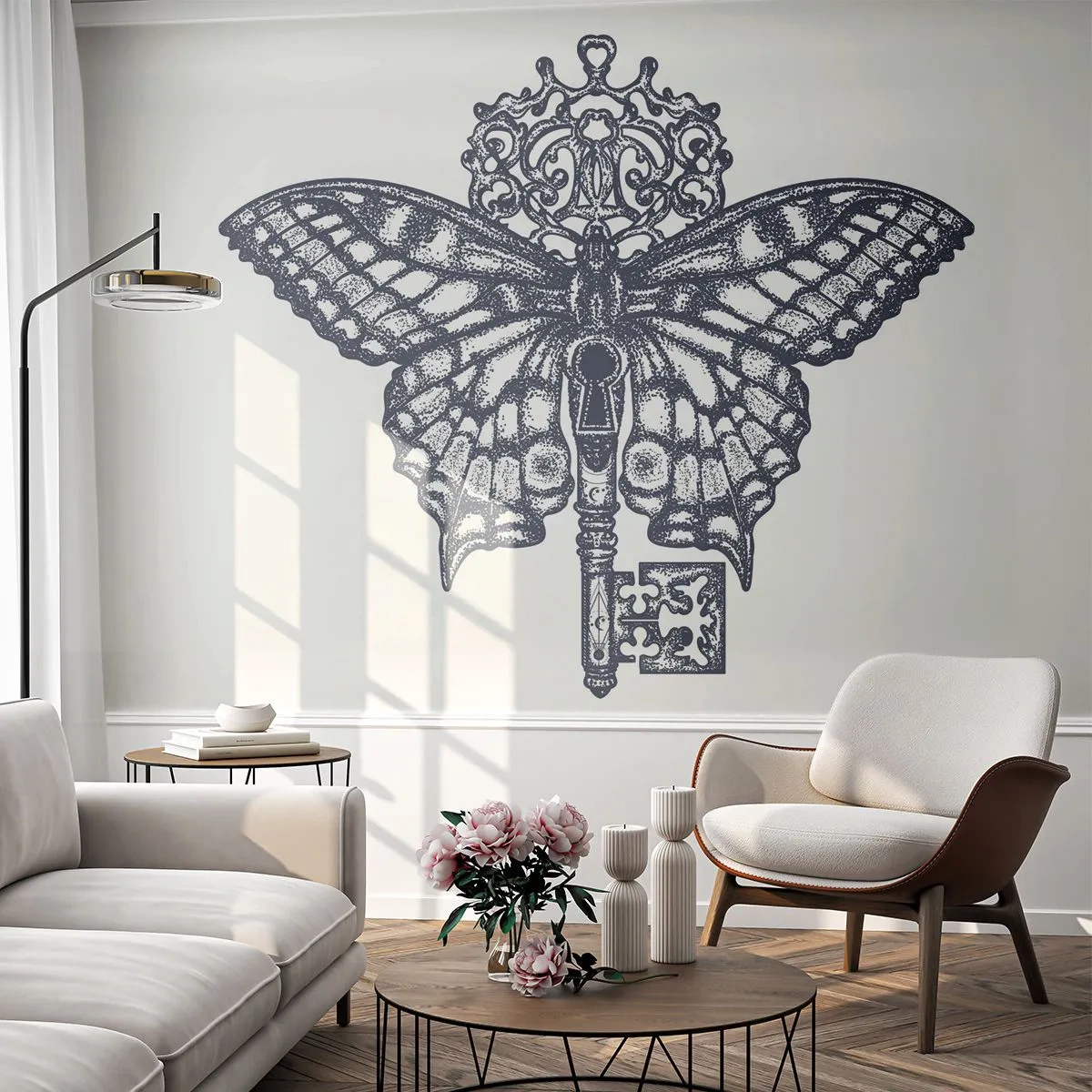 Fototapeta Samoprzylepna Deluxe Sticker - Wszystkie tajemnice serca - Abstrakcja, Motyl, Klucz - 250x175 cm