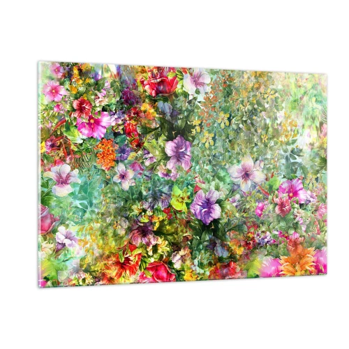 Obraz na szkle - Kolorowe kwiaty w artystycznej kompozycji - 120x80cm - W kwiaty na zatracenie - Nowoczesna dekoracja ścienna do salonu, kuchni i sypialni ARTTOR
