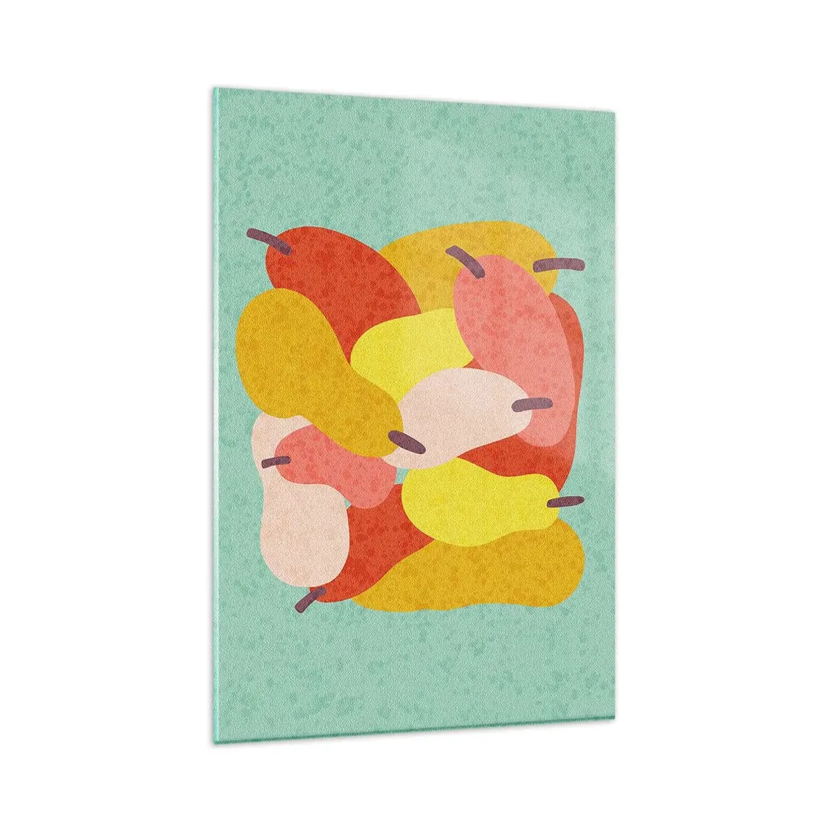 Obraz na szkle - Kolorowe abstrakcyjne gruszki na tle zielonym - 80x120cm - Spróbuj letniego słońca - Nowoczesna dekoracja ścienna do salonu i sypialni ARTTOR