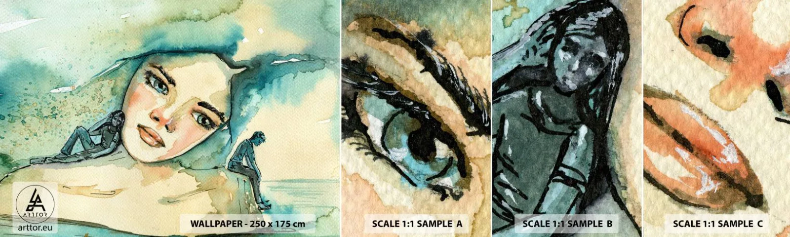 Fototapeta Próbka Samoprzylepna Deluxe Sticker - Am I blue? - Abstrakcja, Twarz Kobiety, Malarstwo - 100x30 cm