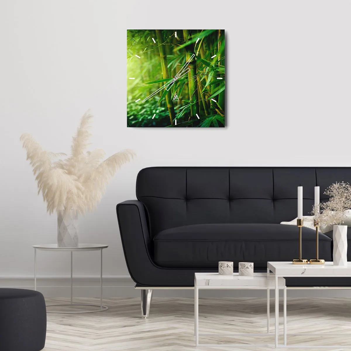 Zegar ścienny - Zielony bambusowy las w delikatnym świetle - 30x30cm - Poznać zieleń samą w sobie - Nowoczesna dekoracja ścienna do salonu i sypialni ARTTOR