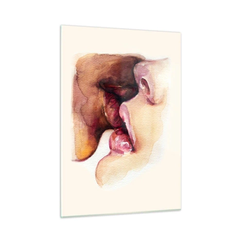 Obraz na szkle - Artystyczny akwarelowy pocałunek dwóch twarzy na jasnym tle - 50x70cm - Jak noc i dzień, ziemia i niebo - Nowoczesna dekoracja ścienna do salonu, kuchni i sypialni ARTTOR