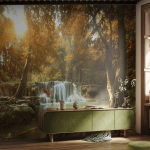 Fototapeta Premium Sand - Parkowa kaskada - Krajobraz, Wodospad, Las - 450x315 cm