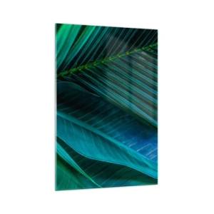 Obraz na szkle - Zbliżenie na tropikalne zielone liście - 70x100cm - Anatomia zieleni - Nowoczesna dekoracja ścienna do salonu i sypialni ARTTOR