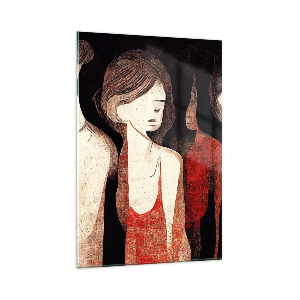 Obraz na szkle - Artystyczne postacie w abstrakcyjnej kompozycji - 80x120cm - Madonny z ciemności - Nowoczesna dekoracja ścienna do salonu i sypialni ARTTOR