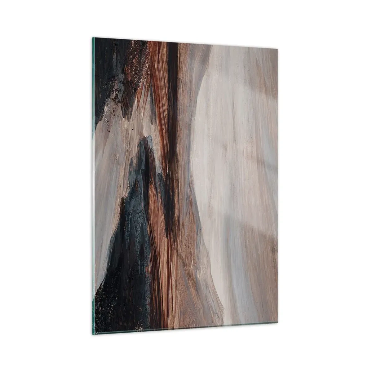 Obraz na szkle - Malownicza dolina z rzeką w odcieniach brązu i błękitu - 50x70cm - Spokojna dolina - Nowoczesna dekoracja ścienna do salonu, kuchni i sypialni ARTTOR