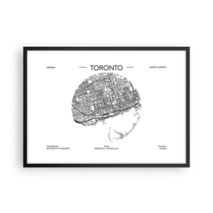 Plakat w czarnej ramie - Mapa Toronto w minimalistycznym, czarno-białym stylu - 70x50cm - Anatomia Toronto - Nowoczesna dekoracja ścienna do salonu i sypialni ARTTOR