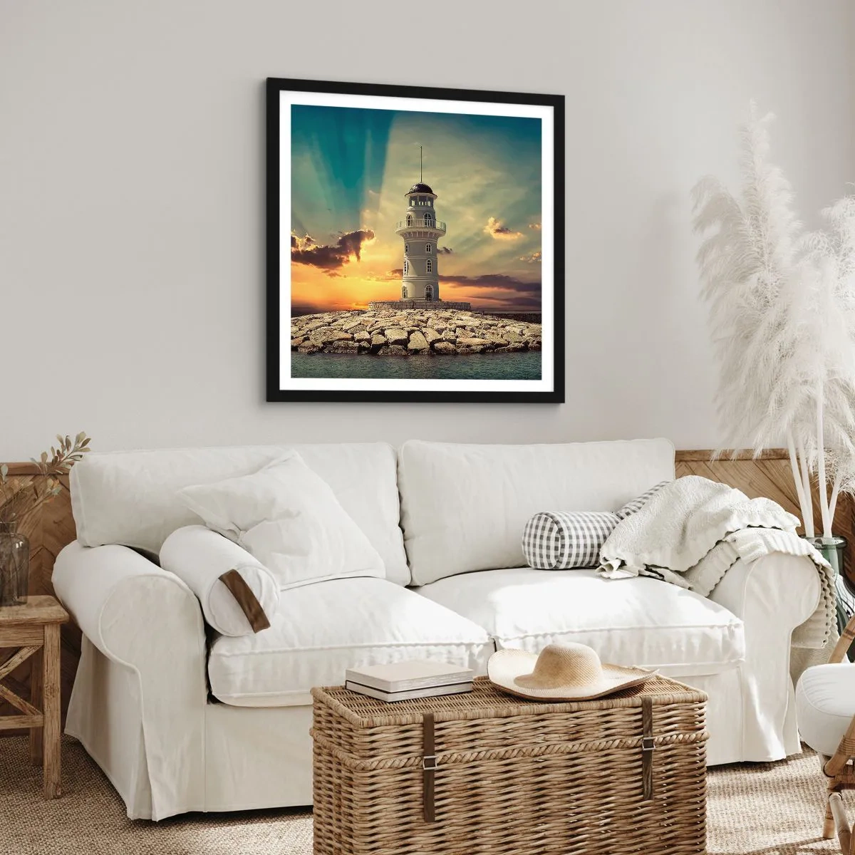 Plakat w czarnej ramie - Światło - Dobro - Piękno - 60x60 cm