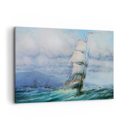 Obraz na płótnie - Statek na wzburzonym morzu - 120x80cm - Pomyślnych wiatrów - Nowoczesna dekoracja ścienna do salonu, kuchni i sypialni ARTTOR