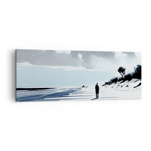 Obraz na płótnie - Samotna postać spacerująca po pustej plaży - 140x50cm - Sam na sam - Nowoczesna dekoracja ścienna do salonu i sypialni ARTTOR