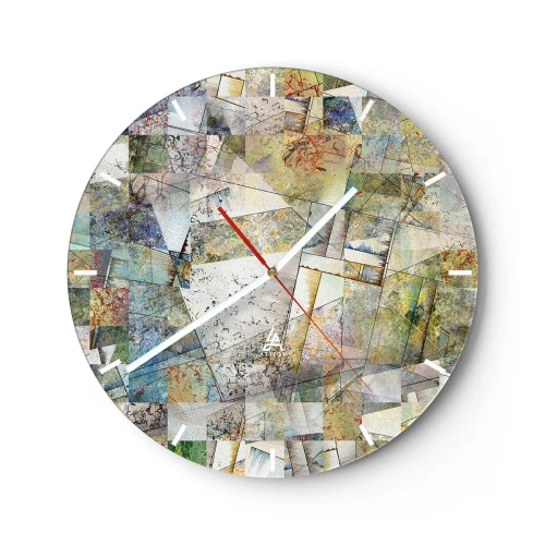 Zegar ścienny - Kolorowa mozaika abstrakcyjnych kształtów geometrycznych - 30x30cm - Geometryczne przetasowanie - Nowoczesna dekoracja ścienna do salonu, kuchni i sypialni ARTTOR
