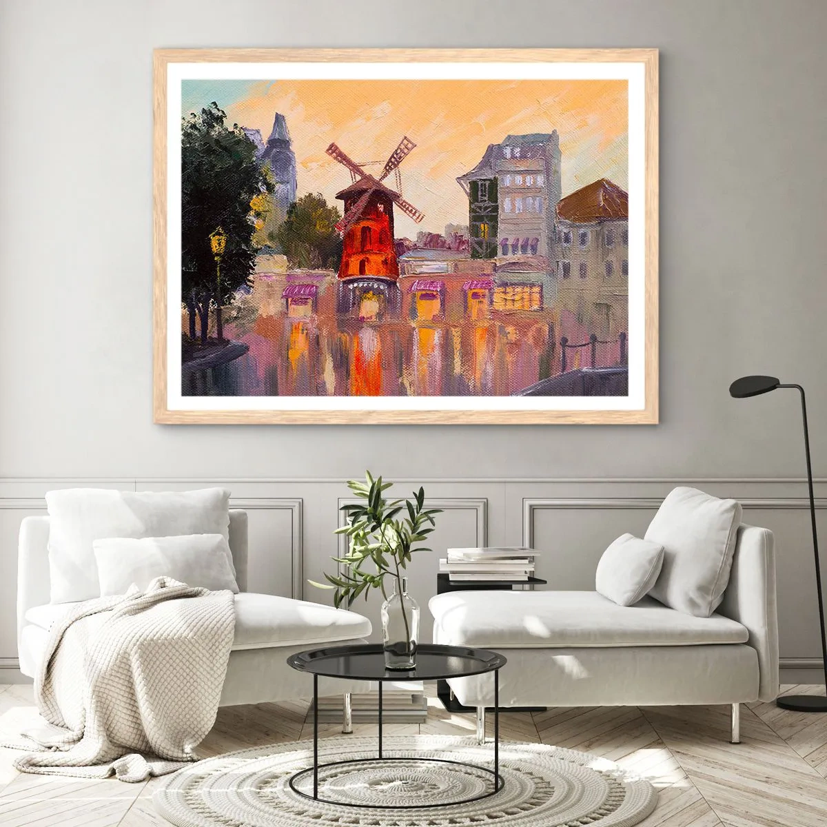 Plakat w ramie jasny dąb - Paryskie ikony – Moulin Rouge - 100x70 cm