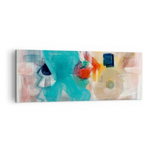 Obraz na płótnie - Abstrakcyjne kształty i kolory tworzące dynamiczną kompozycję - 140x50cm - Kolorowa gra - Nowoczesna dekoracja ścienna do salonu i sypialni ARTTOR
