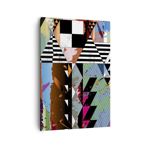 Obraz na płótnie - Abstrakcyjna kompozycja geometryczna z żywymi kolorami - 70x100cm - Geometrycznie i organicznie - Nowoczesna dekoracja ścienna do salonu i sypialni ARTTOR