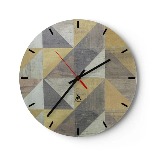 Zegar ścienny - Geometryczny wzór z trójkątów w odcieniach szarości i beżu - 30x30cm - Pod kątem trójkąta - Nowoczesna dekoracja ścienna do salonu, kuchni i sypialni ARTTOR