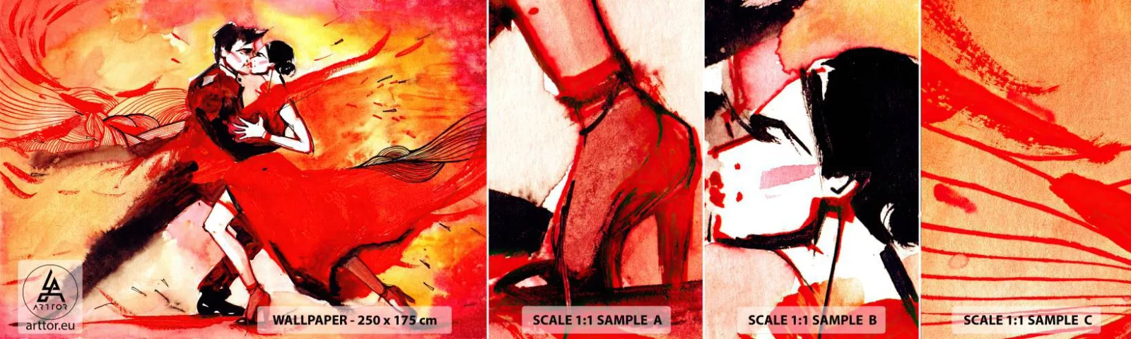 Fototapeta Próbka Samoprzylepna Deluxe Sticker - Purpurowy rytm namiętności - Abstrakcja, Taniec, Tango - 100x30 cm