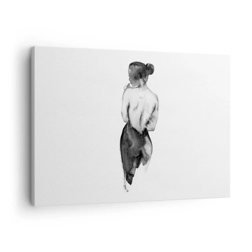 Obraz na płótnie - Postać kobiety uchwycona w subtelnej akwareli - 70x50cm - Przy niej świat znika - Nowoczesna dekoracja ścienna do salonu i sypialni ARTTOR