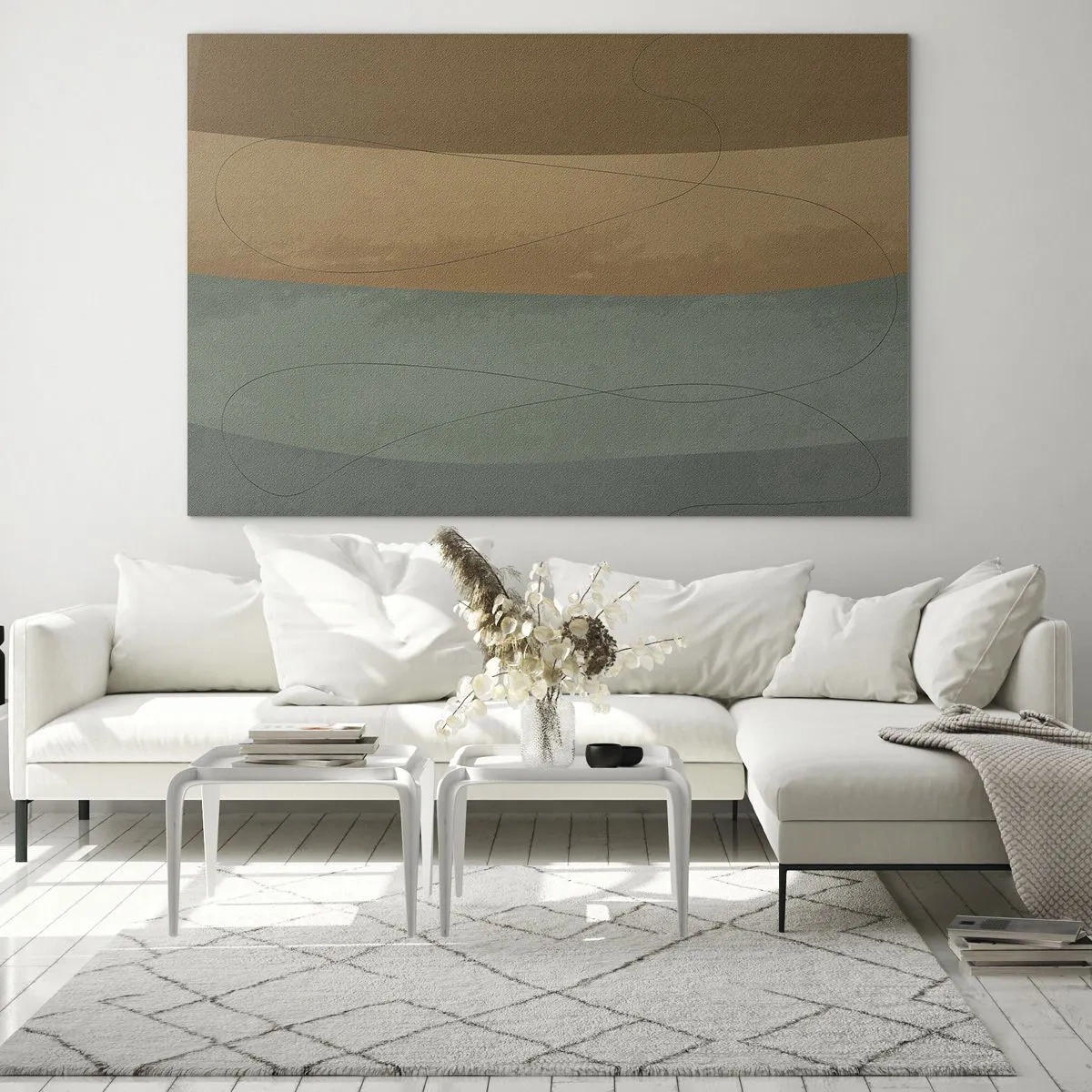 Obraz na szkle - Abstrakcyjne pasy w ziemistych tonacjach - 70x50cm - Kompozycja horyzontalna - Nowoczesna dekoracja ścienna do salonu i sypialni ARTTOR