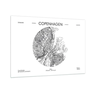 Obraz na szkle - Mapa Kopenhagi w formie graficznego szkicu ulicznego - 100x70cm - Anatomia Kopenhagi - Nowoczesna dekoracja ścienna do salonu, kuchni i sypialni ARTTOR